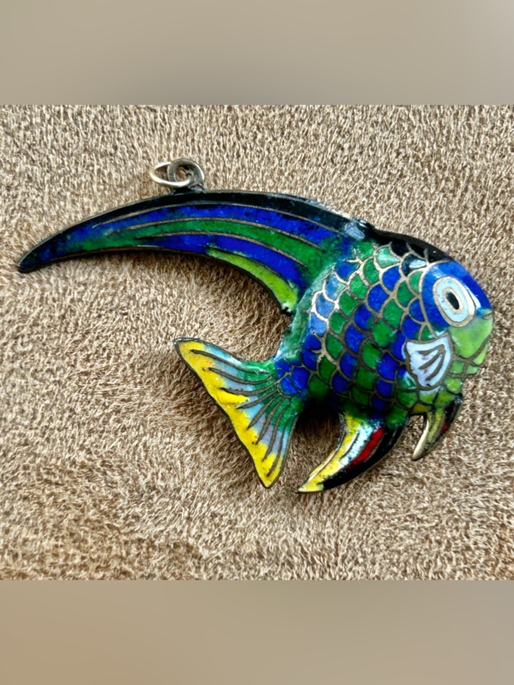 Handcrafted Multicolor Fish Enamel Pendant - Green, Blue & Yellow